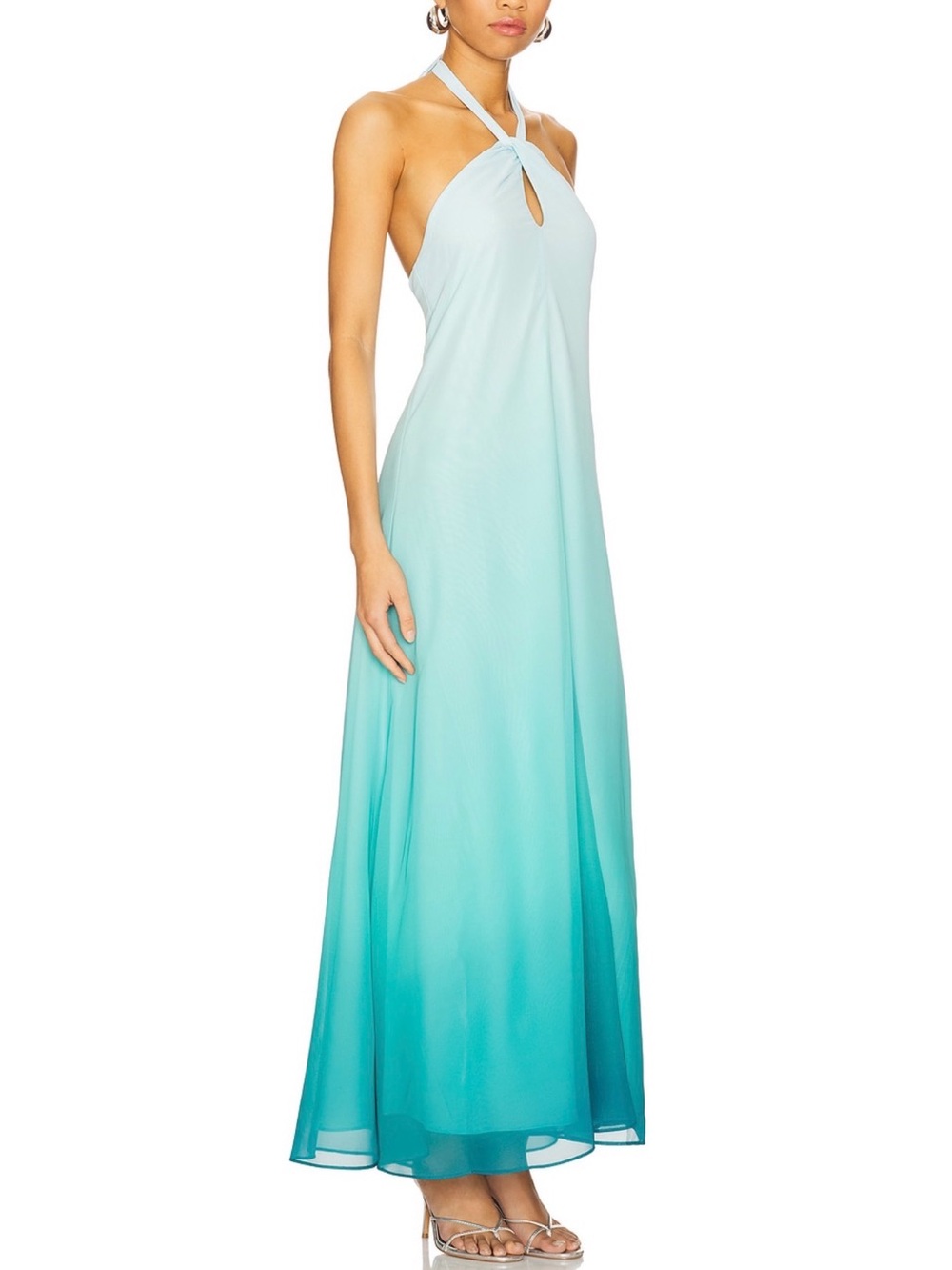 Line & Dot Aqua Ombre Halter Maxi Dress - Picture 2 of 5
